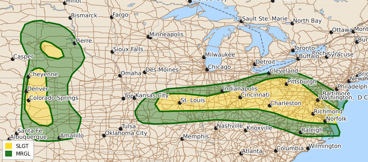 Risk area map for Day 1 Convective Outlook