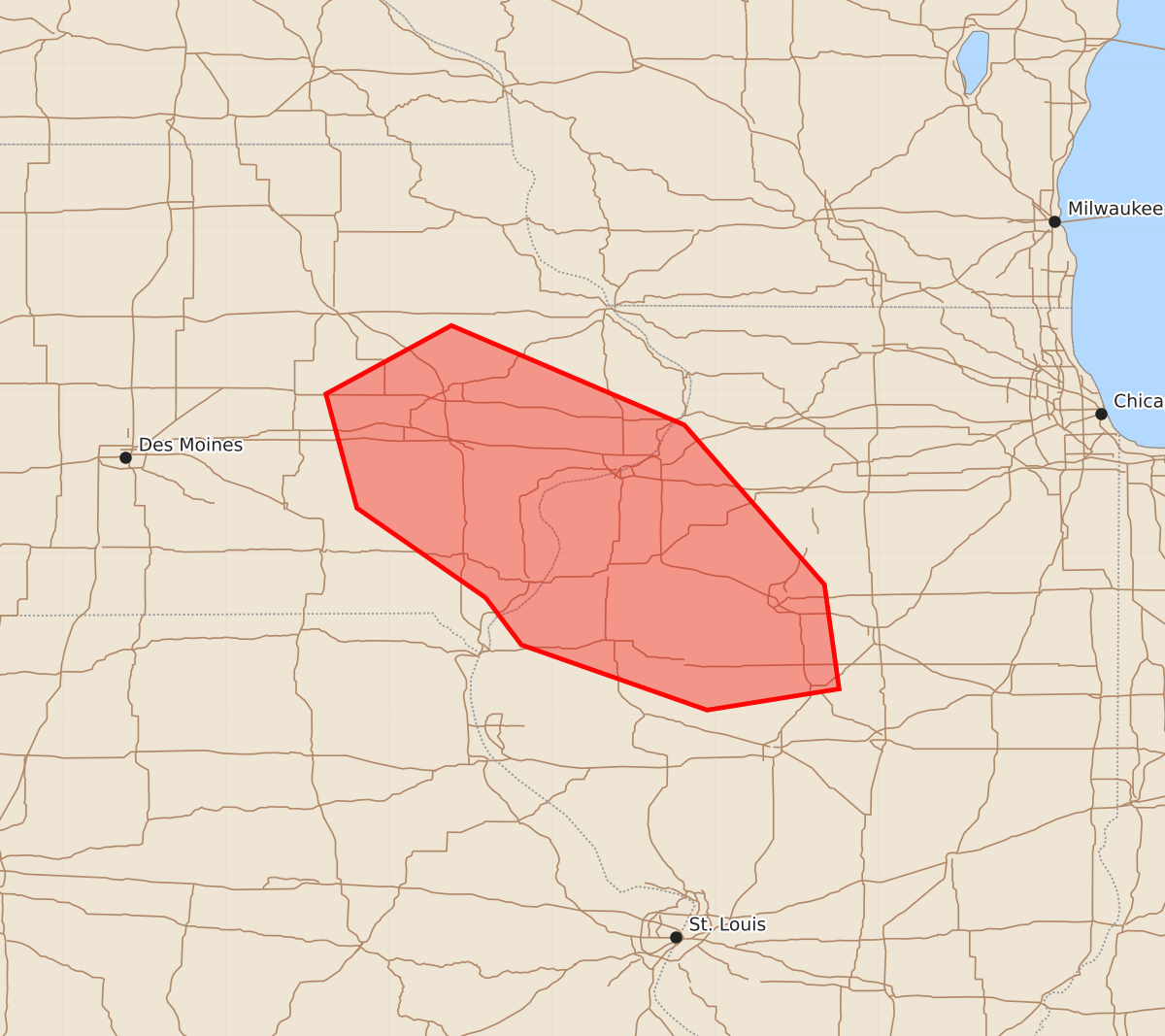 Risk area map for Mesoscale Discussion 1678