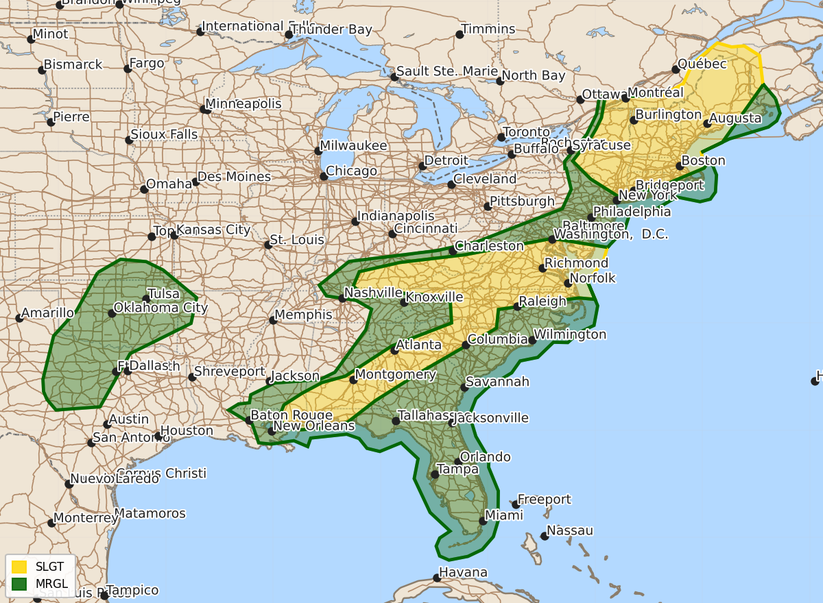 Risk area map for Day 1 Convective Outlook