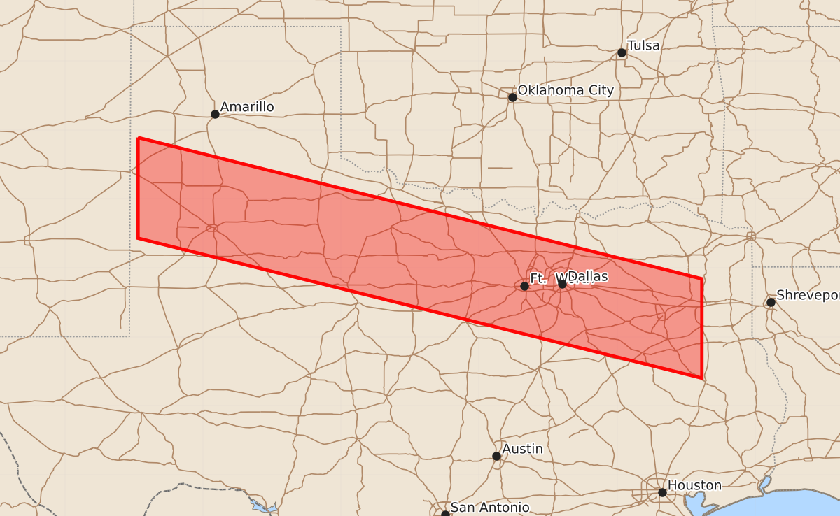 Risk area map for Watch 463 Outline