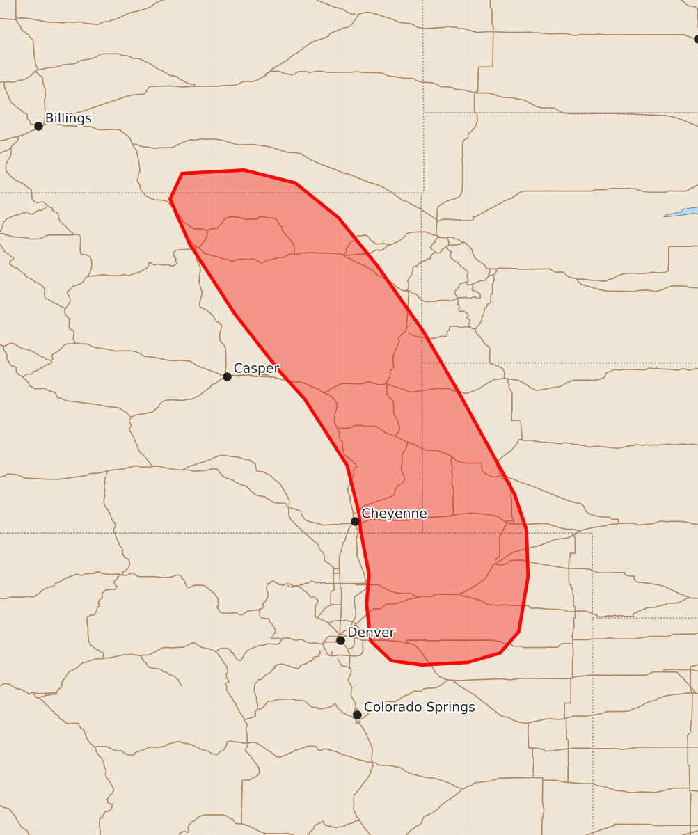 Risk area map for Mesoscale Discussion 1254