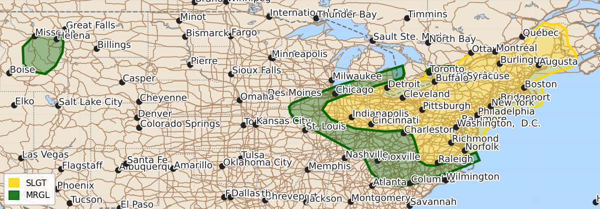 Risk area map for Day 2 Convective Outlook