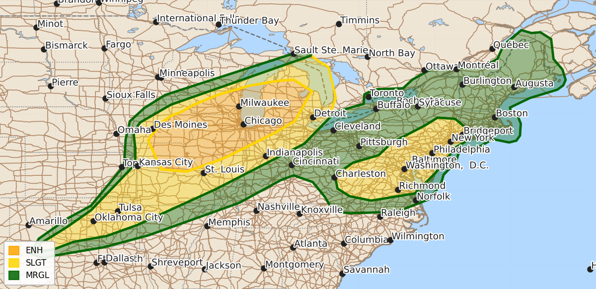 Risk area map for Day 2 Areal Outline