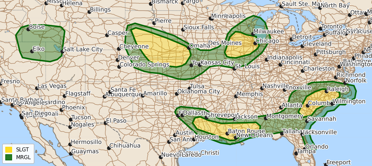 Risk area map for Day 1 Convective Outlook