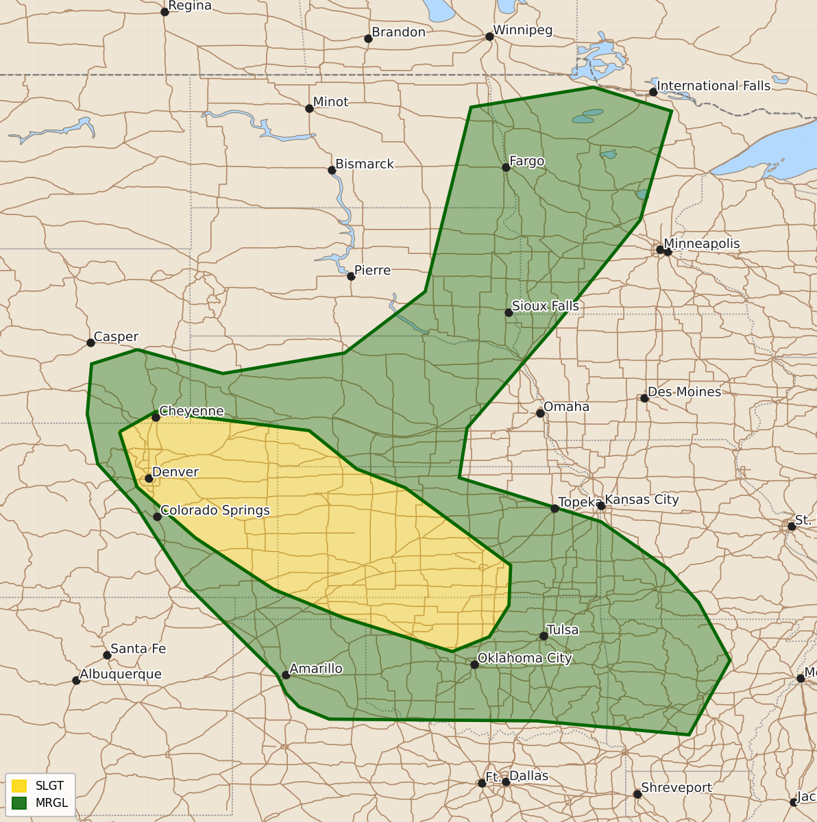 Risk area map for Day 2 Areal Outline