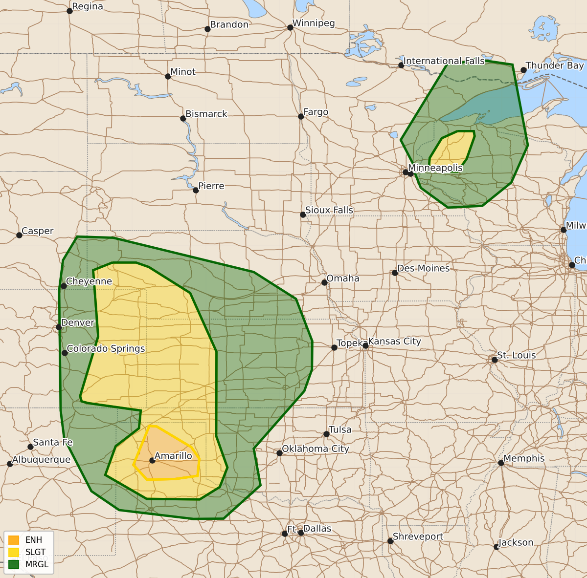 Risk area map for Day 1 Areal Outline