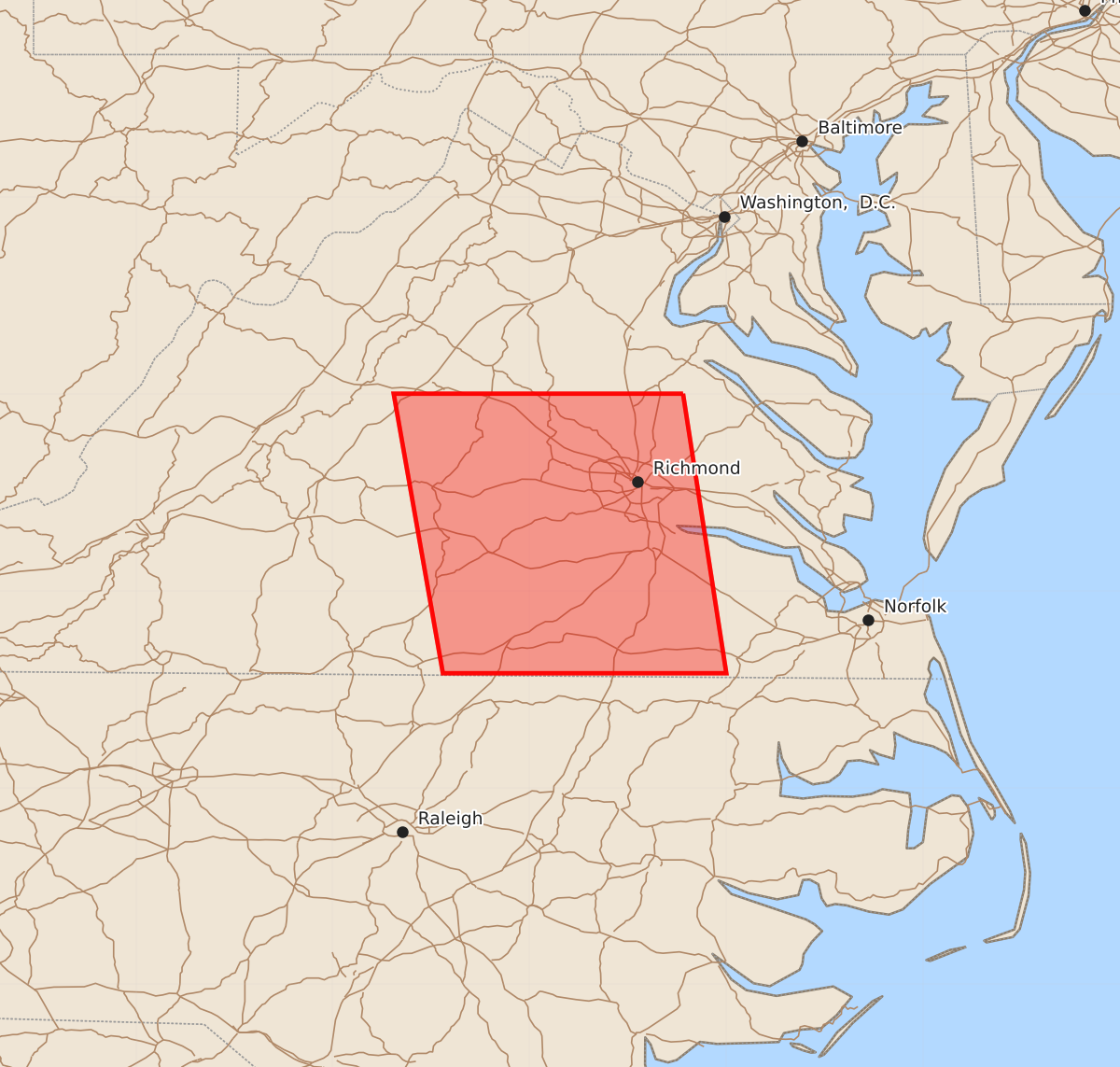 Risk area map for Watch 583 Outline