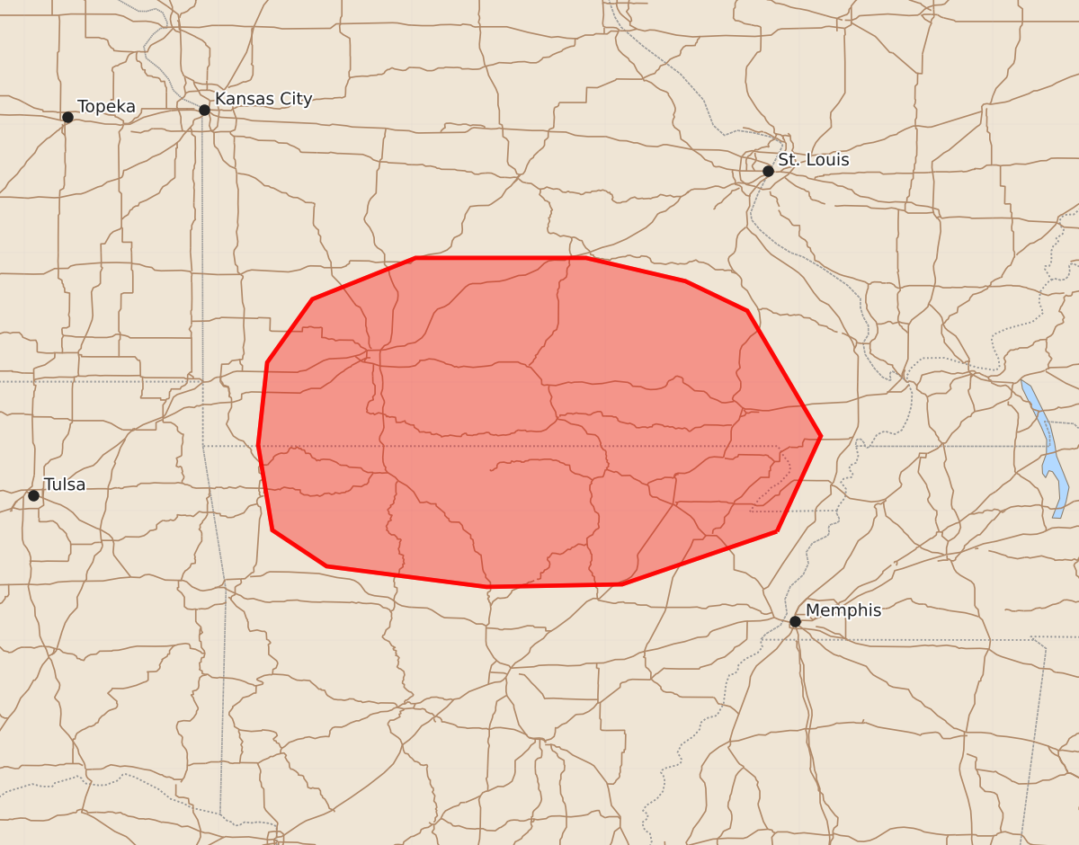 Risk area map for Mesoscale Discussion 1858