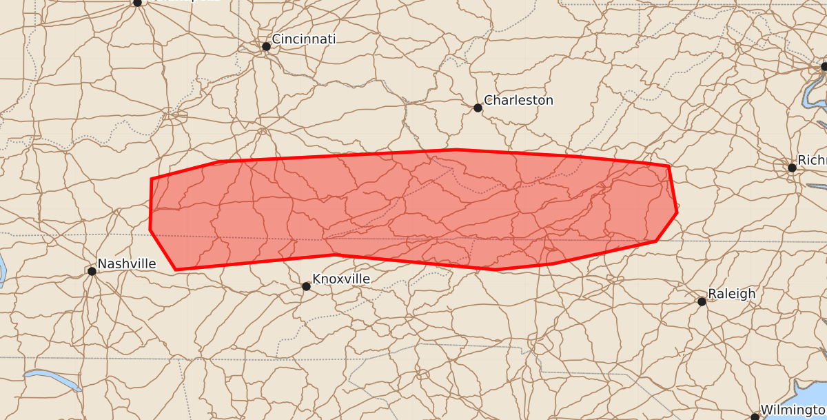 Risk area map for Mesoscale Discussion 1184