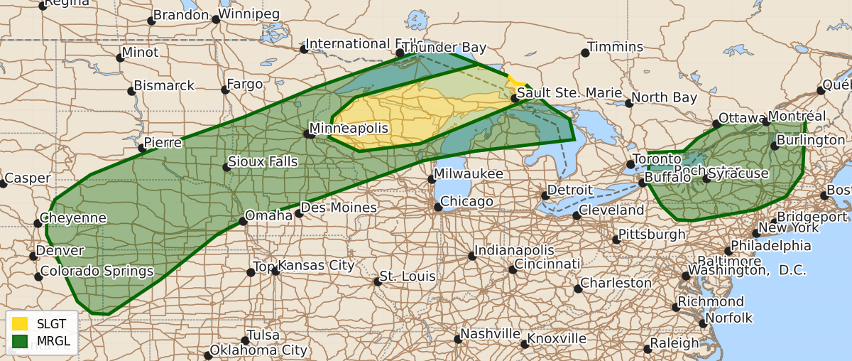 Risk area map for Day 2 Areal Outline
