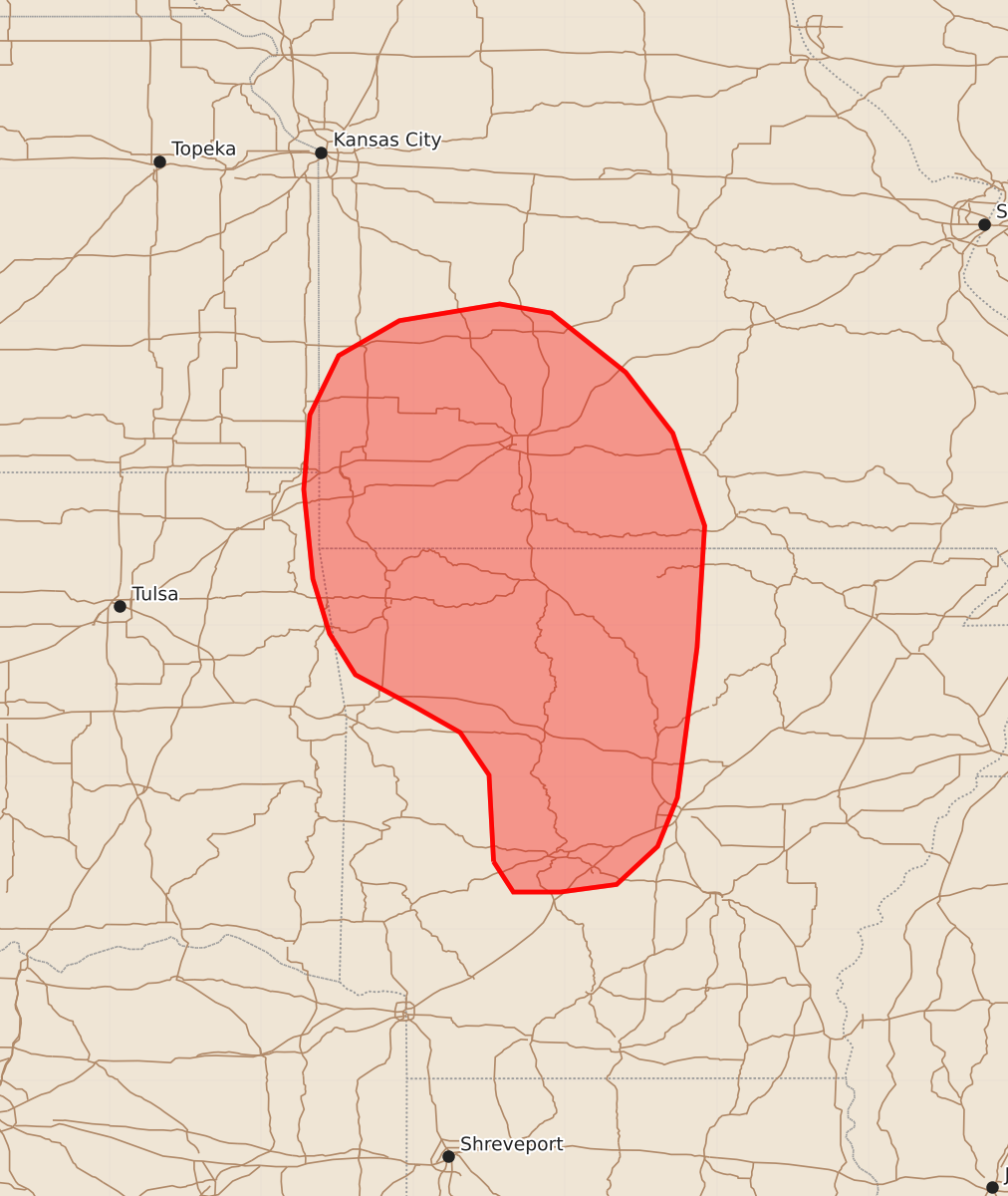 Risk area map for Mesoscale Discussion 1017