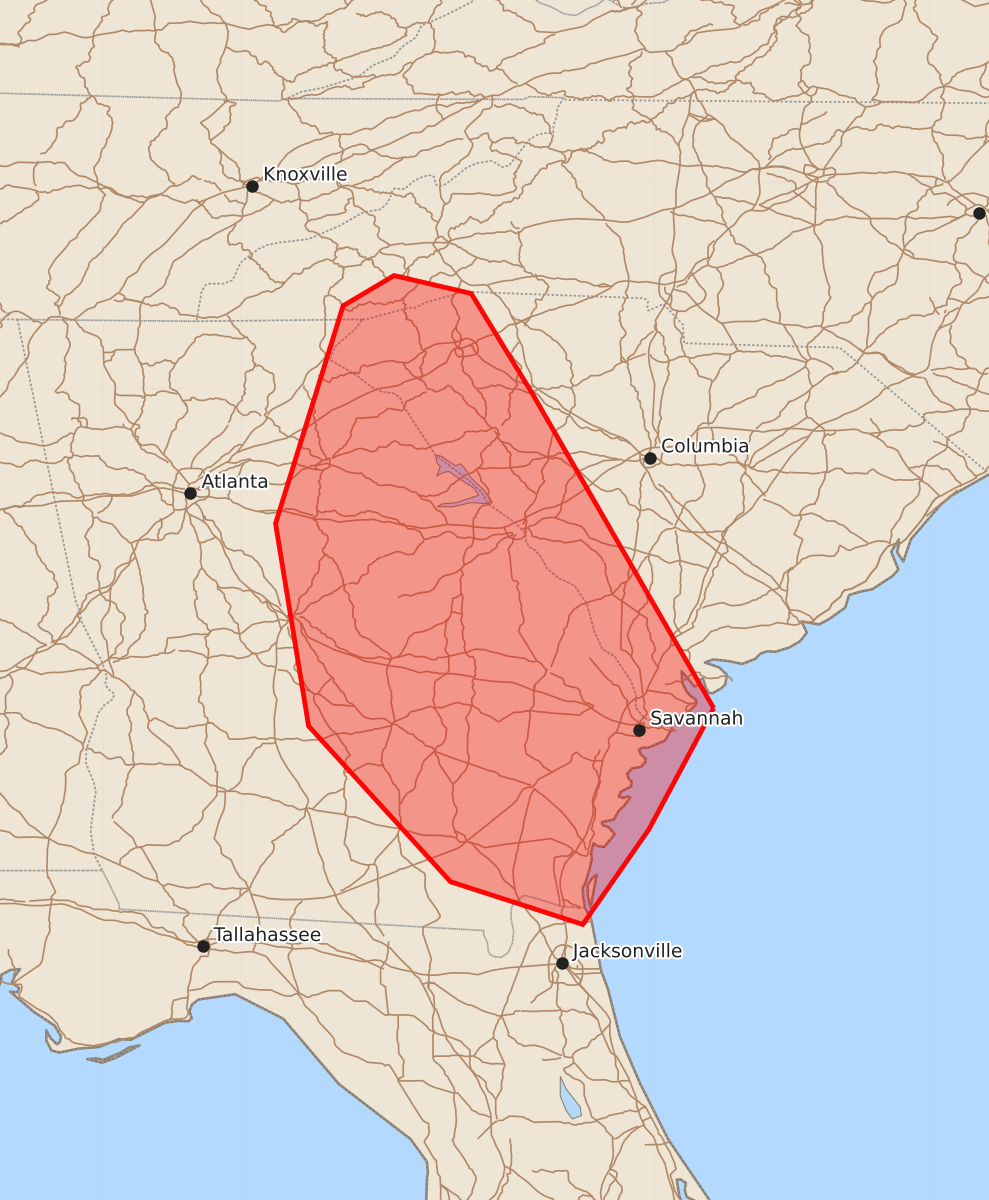 Risk area map for Mesoscale Discussion 1381