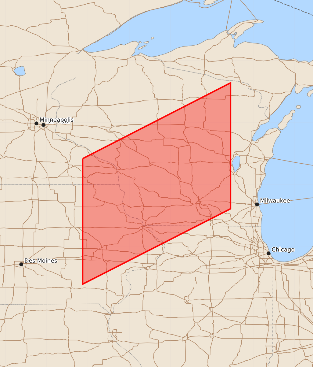 Risk area map for Watch 301 Outline