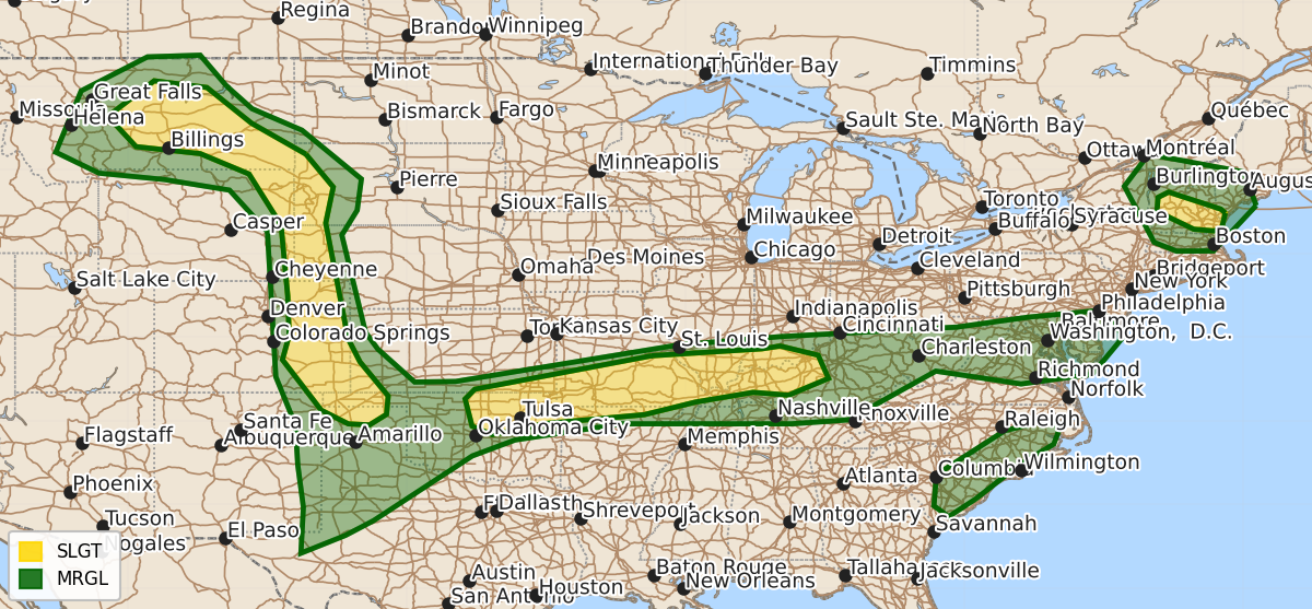Risk area map for Day 1 Areal Outline