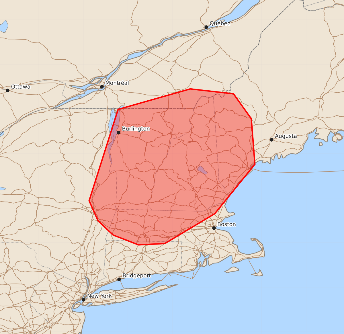 Risk area map for Mesoscale Discussion 1827