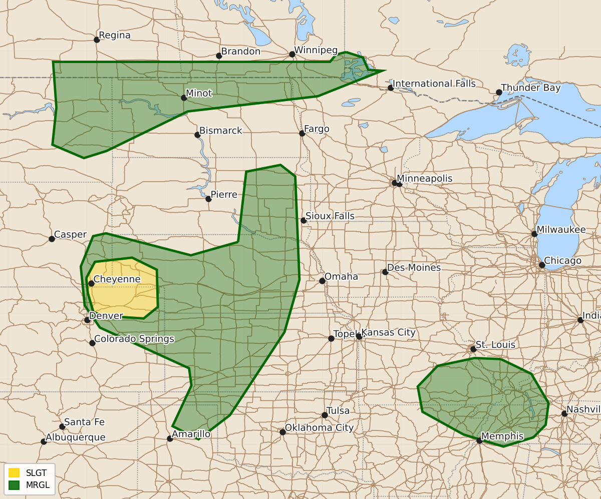 Risk area map for Day 2 Areal Outline