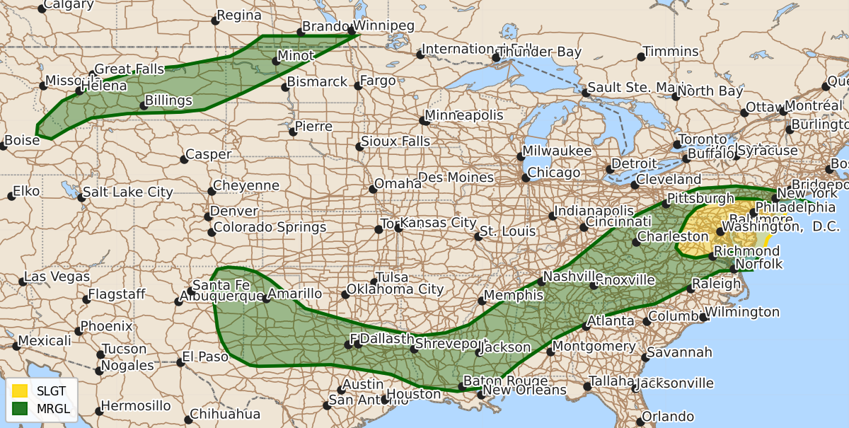 Risk area map for Day 2 Areal Outline