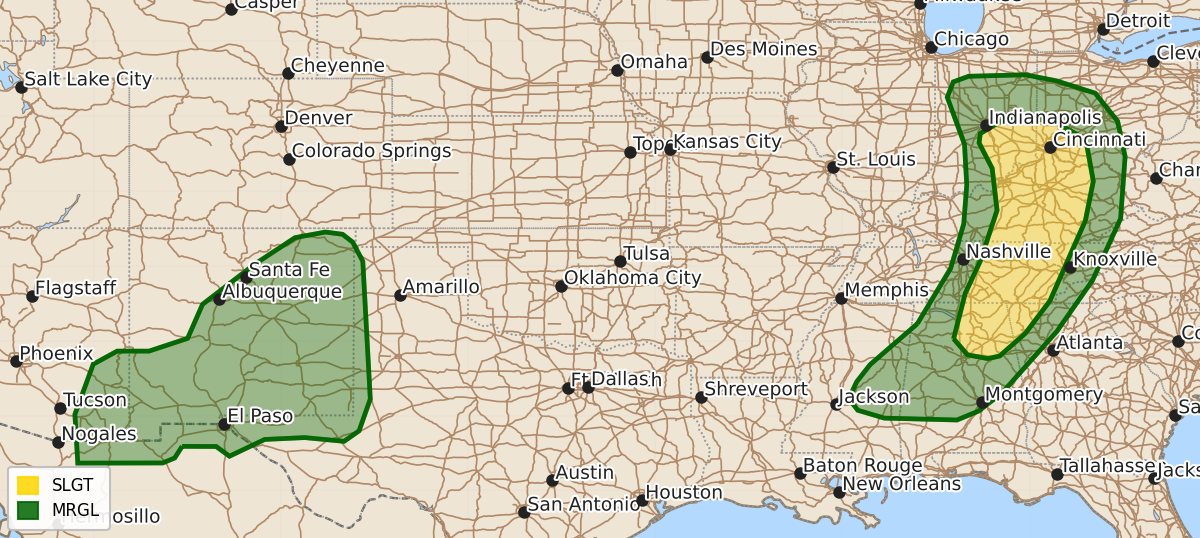 Risk area map for Day 1 Convective Outlook