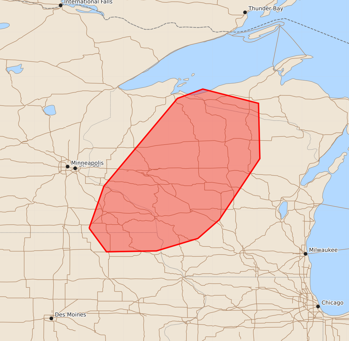 Risk area map for Mesoscale Discussion 1674