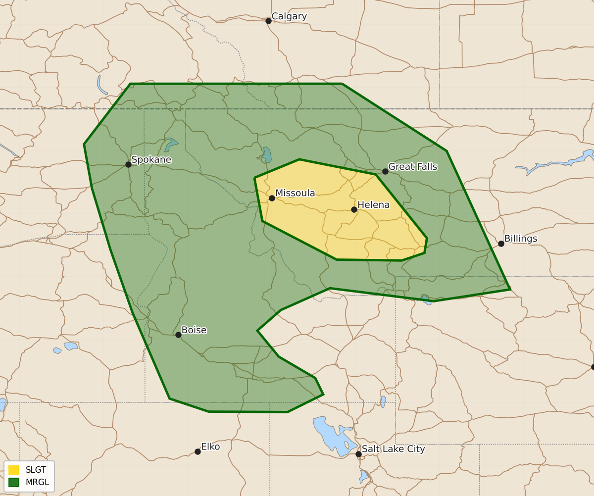 Risk area map for Day 2 Convective Outlook