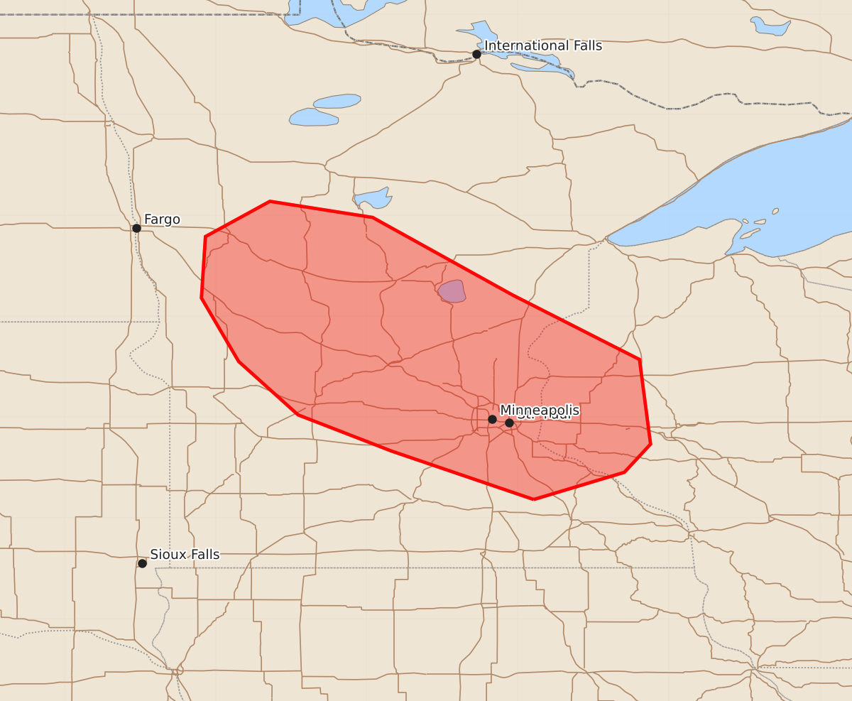 Risk area map for Mesoscale Discussion 1205