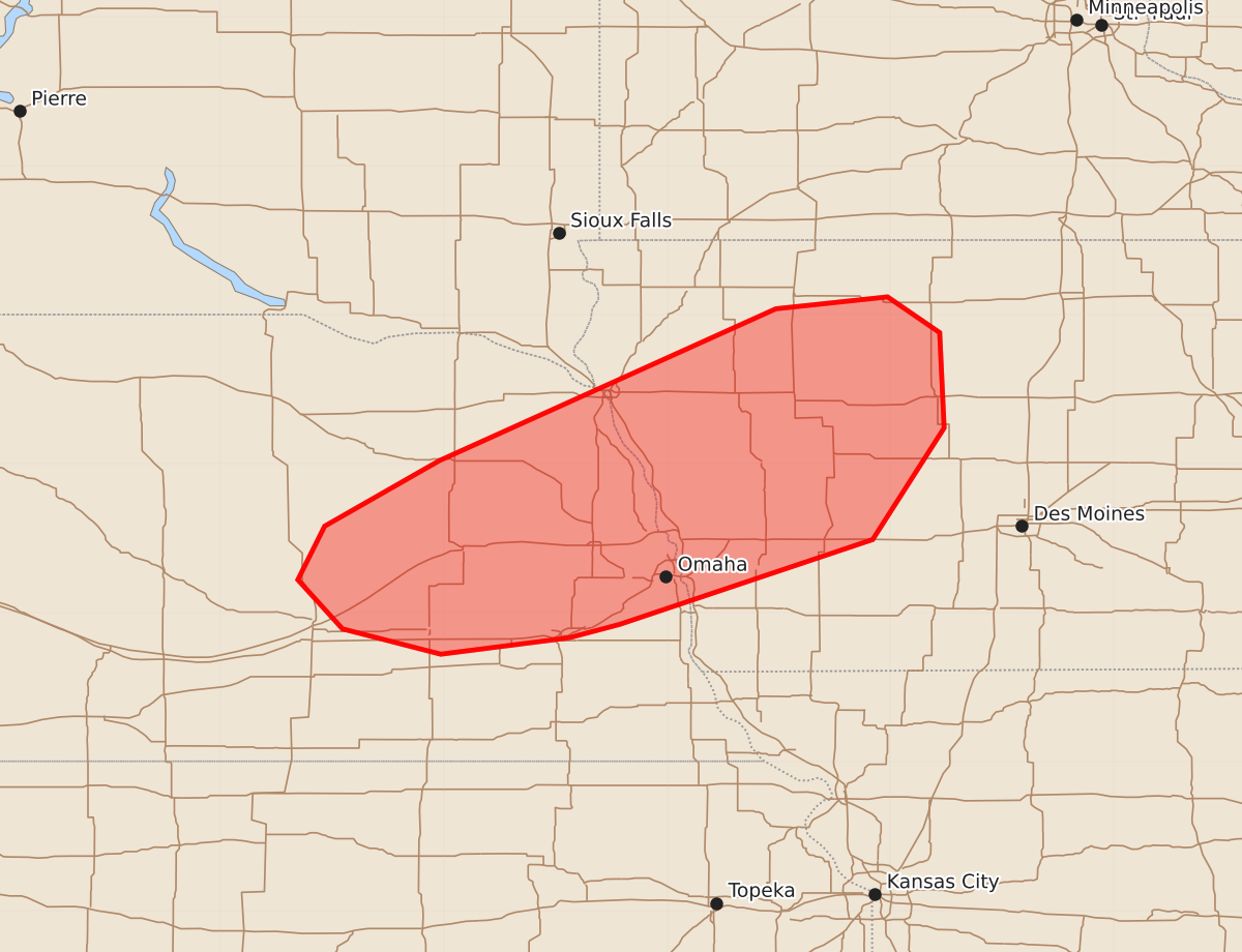 Risk area map for Mesoscale Discussion 1545