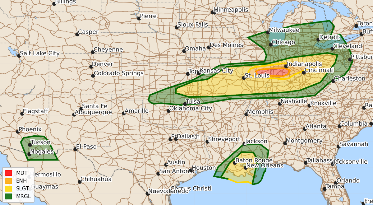 Risk area map for Day 1 Convective Outlook