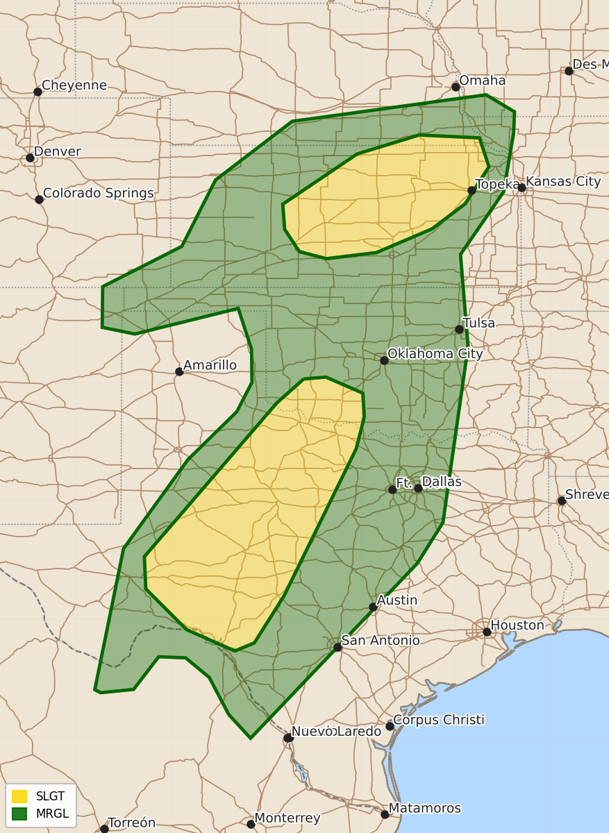 Risk area map for Day 1 Convective Outlook