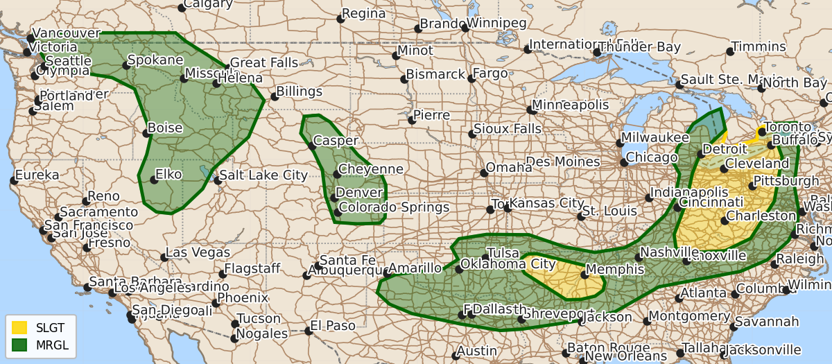Risk area map for Day 1 Areal Outline