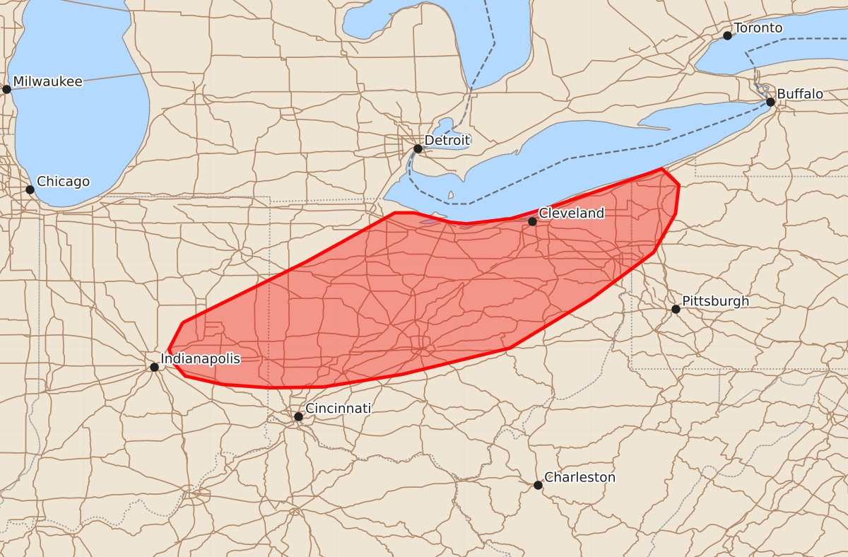 Risk area map for Mesoscale Discussion 1312