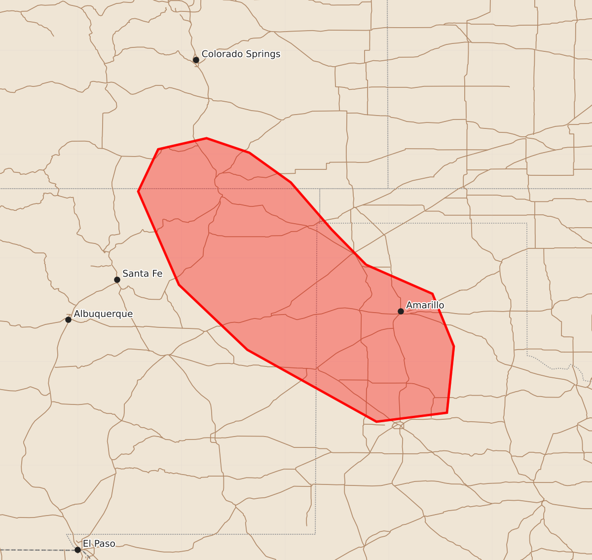 Risk area map for Mesoscale Discussion 2280