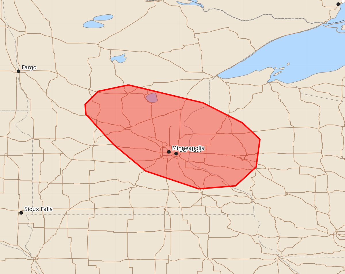 Risk area map for Mesoscale Discussion 1200
