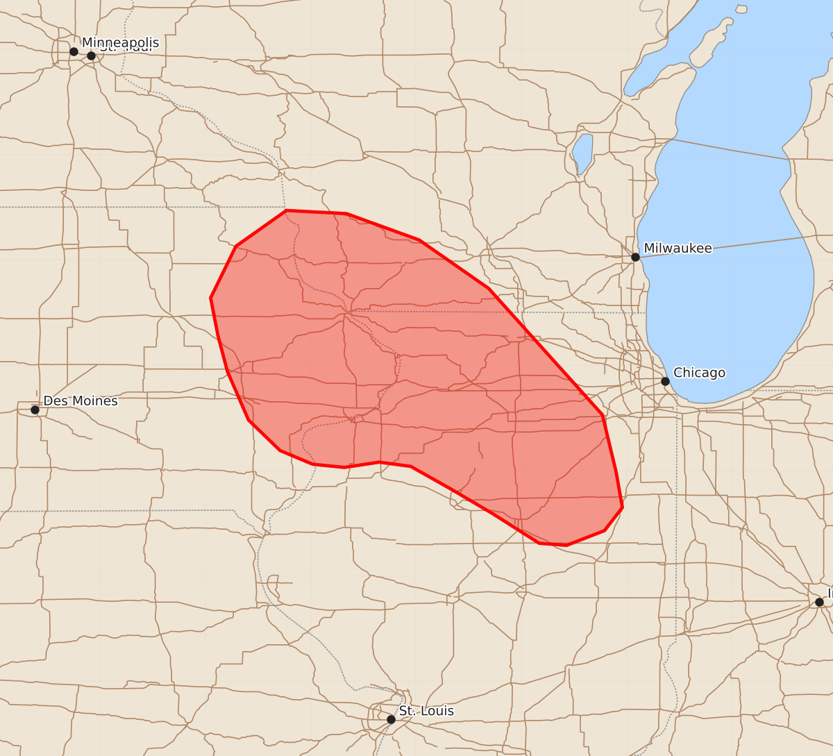 Risk area map for Mesoscale Discussion 1027