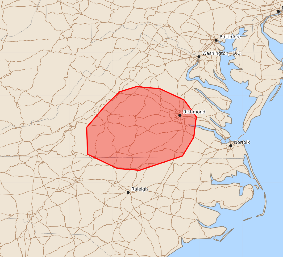 Risk area map for Mesoscale Discussion 1982