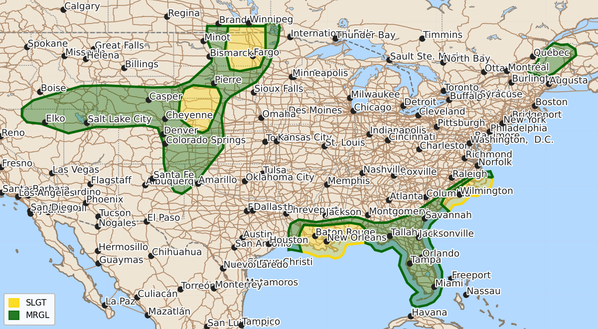 Risk area map for Day 1 Convective Outlook