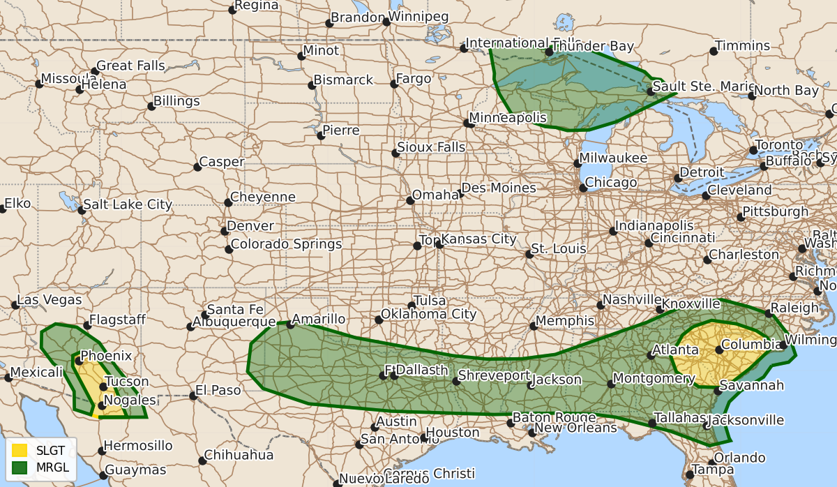 Risk area map for Day 2 Convective Outlook