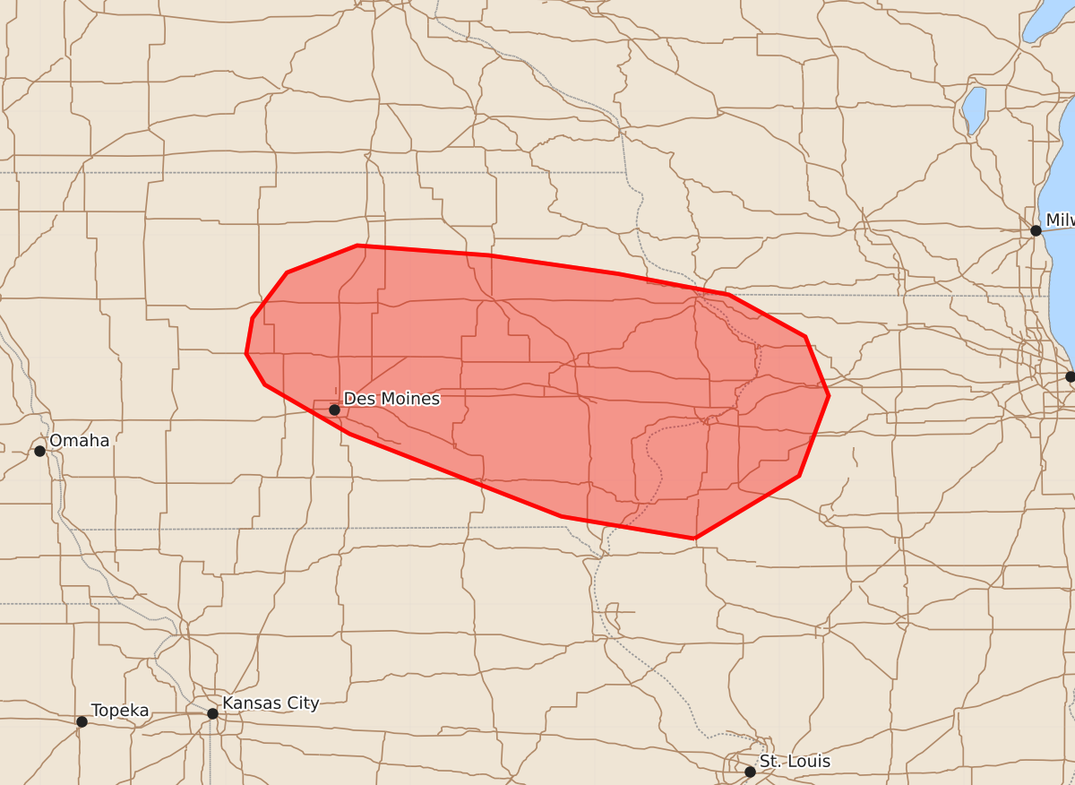 Risk area map for Mesoscale Discussion 1161