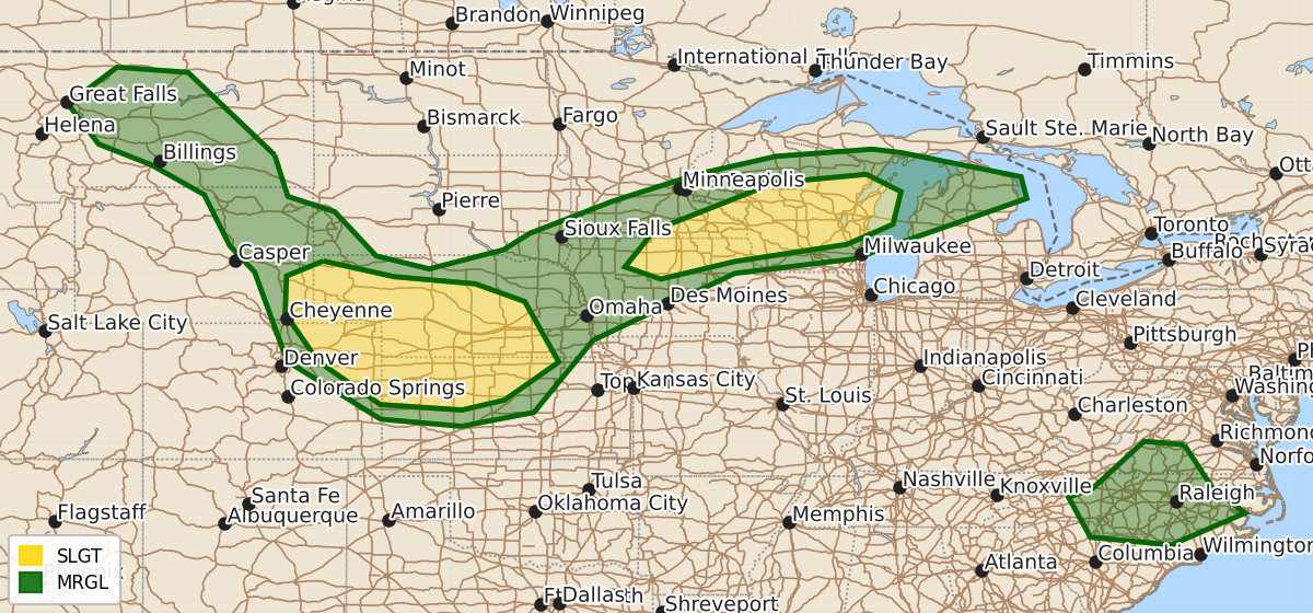 Risk area map for Day 2 Areal Outline