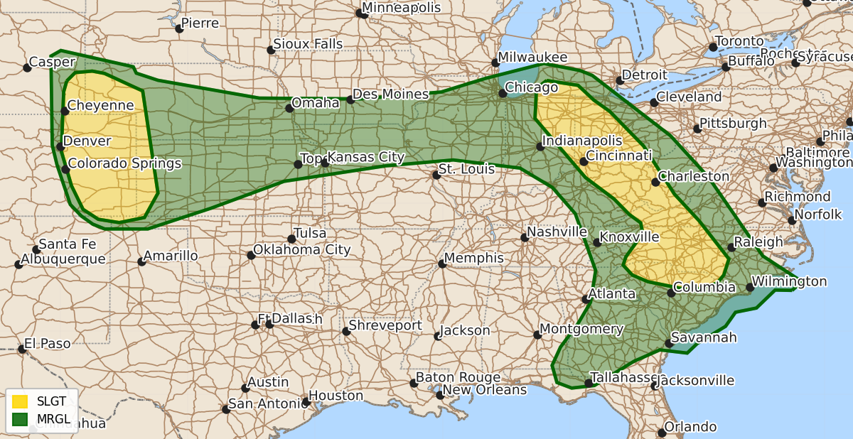 Risk area map for Day 2 Convective Outlook