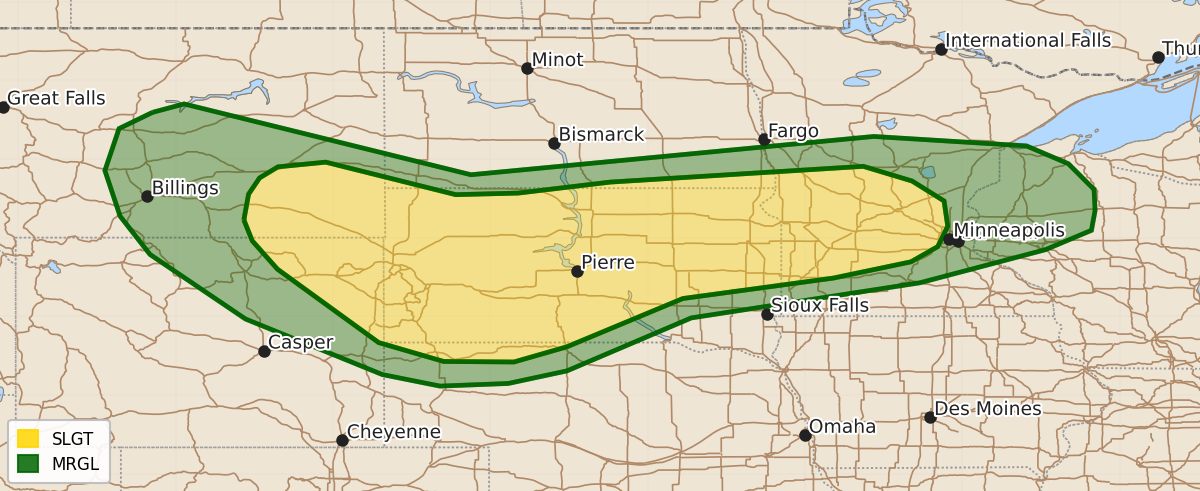 Risk area map for Day 1 Convective Outlook