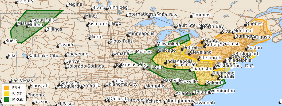 Risk area map for Day 2 Areal Outline