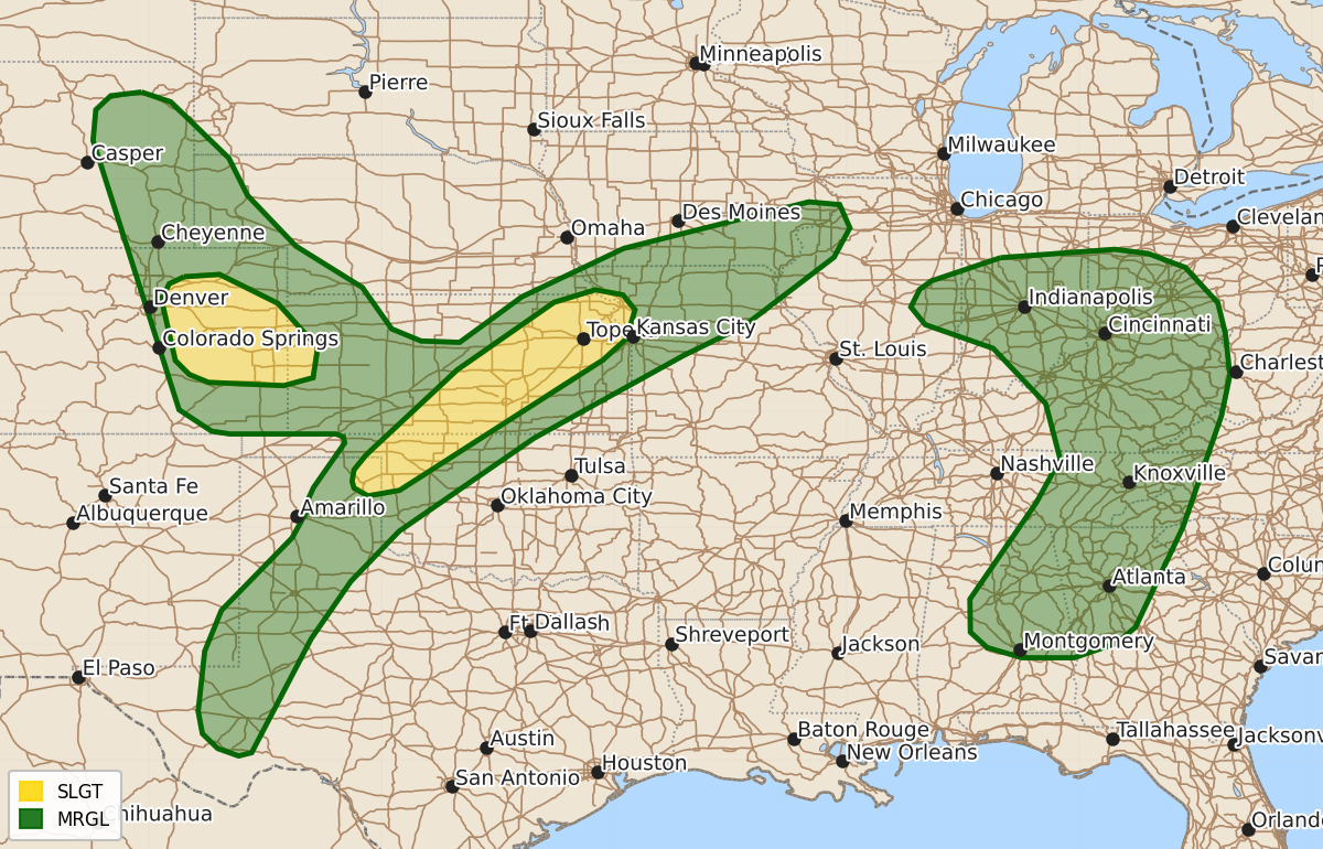 Risk area map for Day 1 Convective Outlook