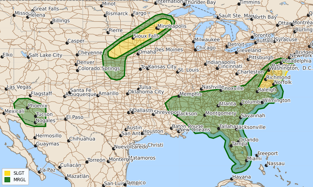 Risk area map for Day 2 Areal Outline