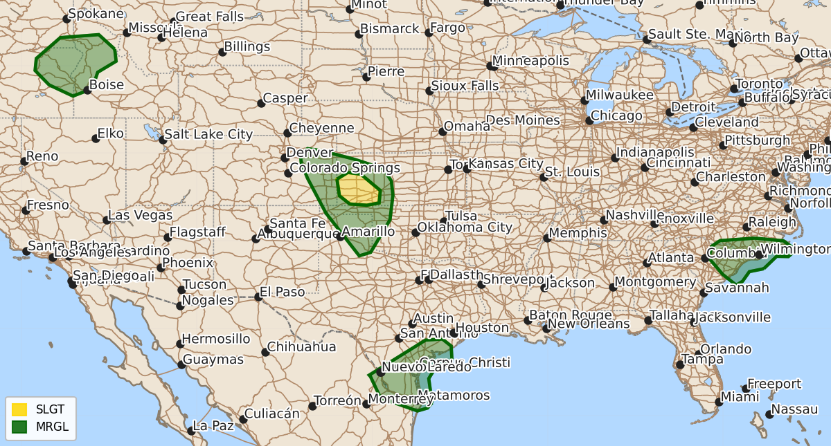 Risk area map for Day 1 Convective Outlook