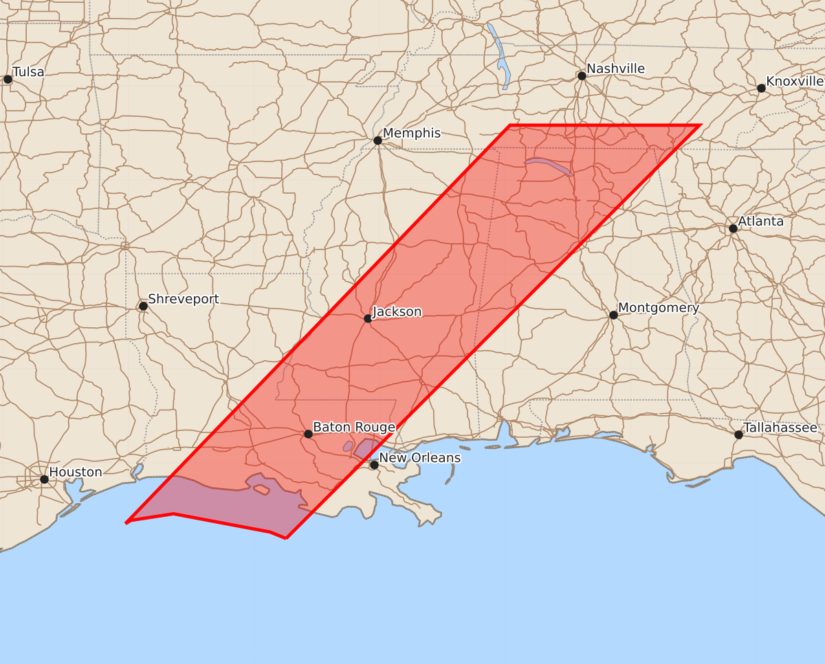 Risk area map for Watch 374 Outline
