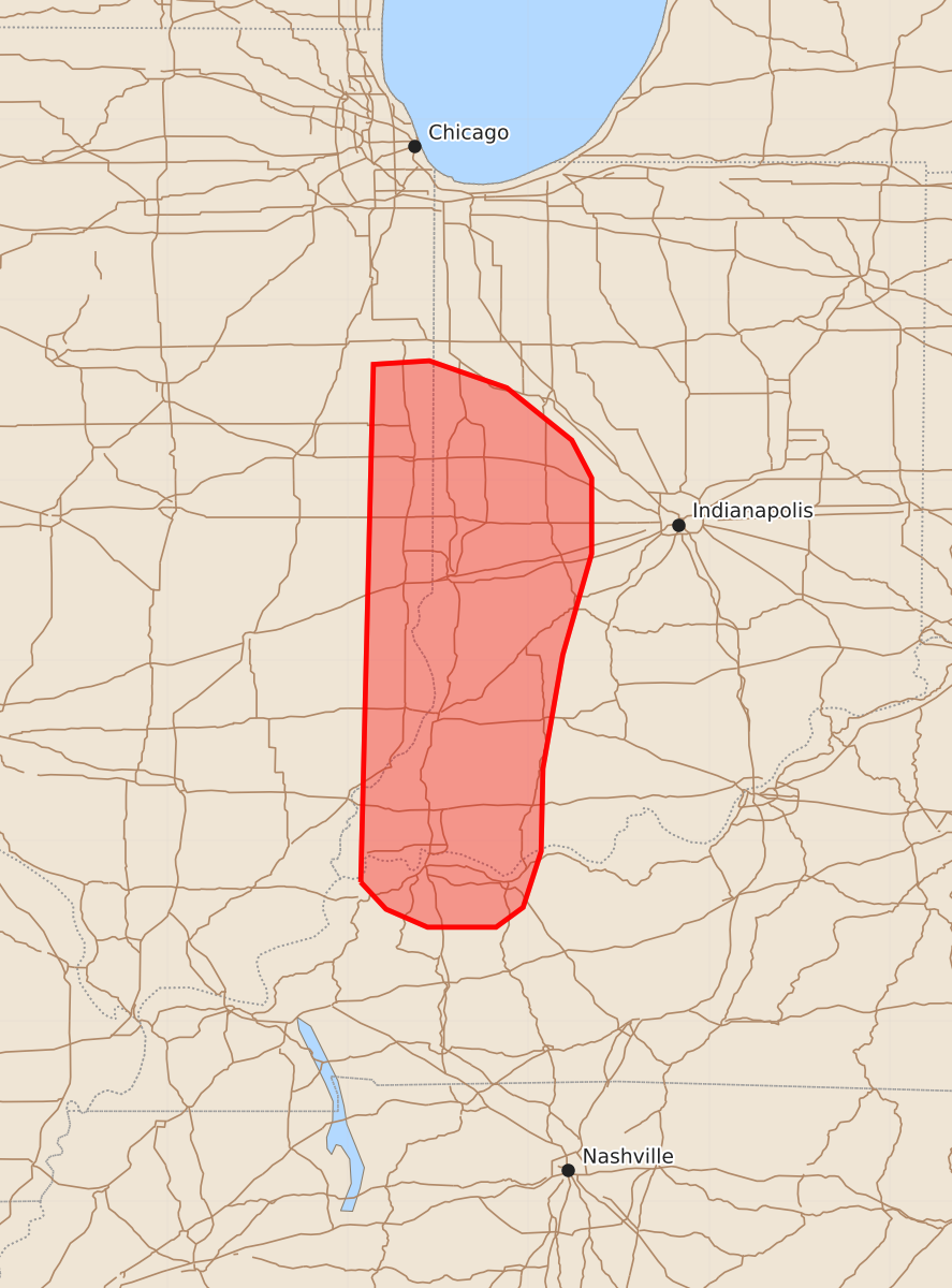 Risk area map for Mesoscale Discussion 1775