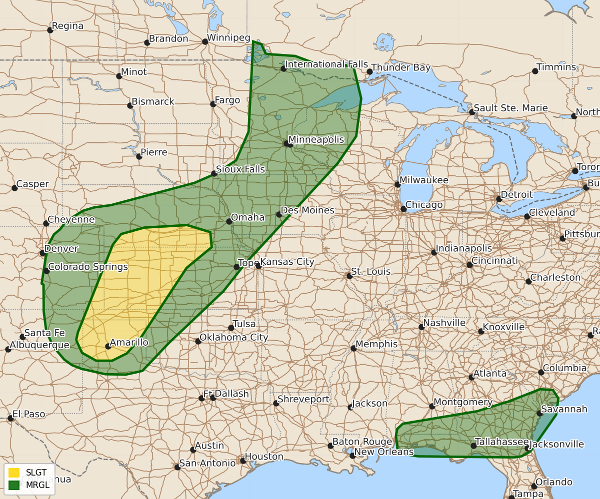 Risk area map for Day 2 Areal Outline