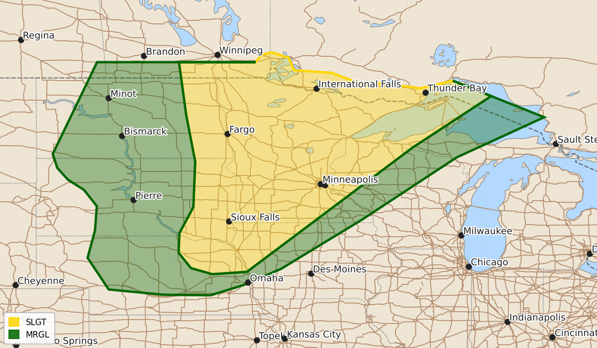 Risk area map for Day 2 Areal Outline