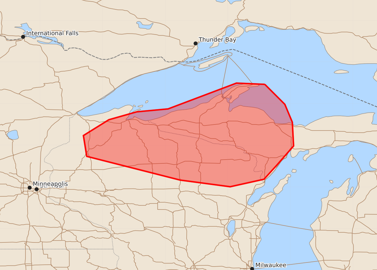 Risk area map for Mesoscale Discussion 1855
