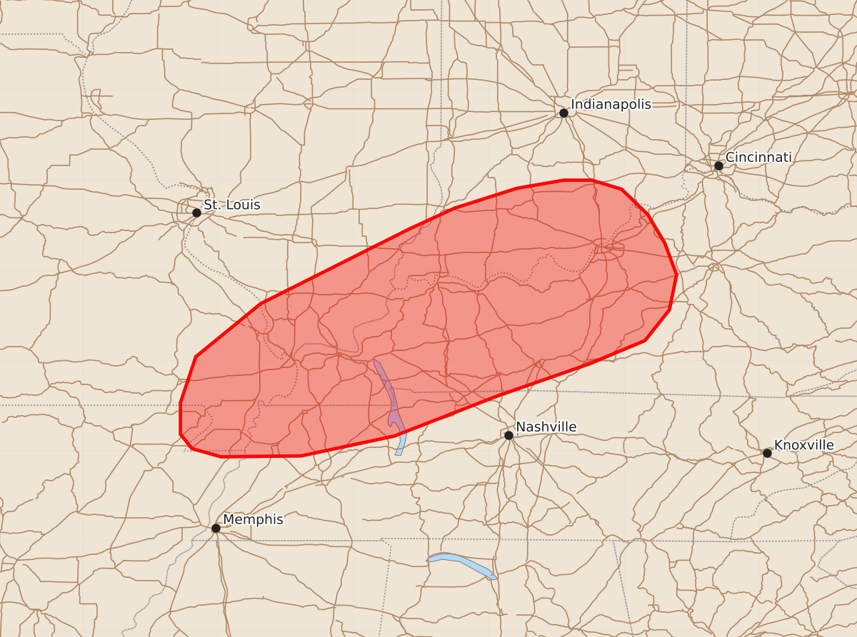 Risk area map for Mesoscale Discussion 1689